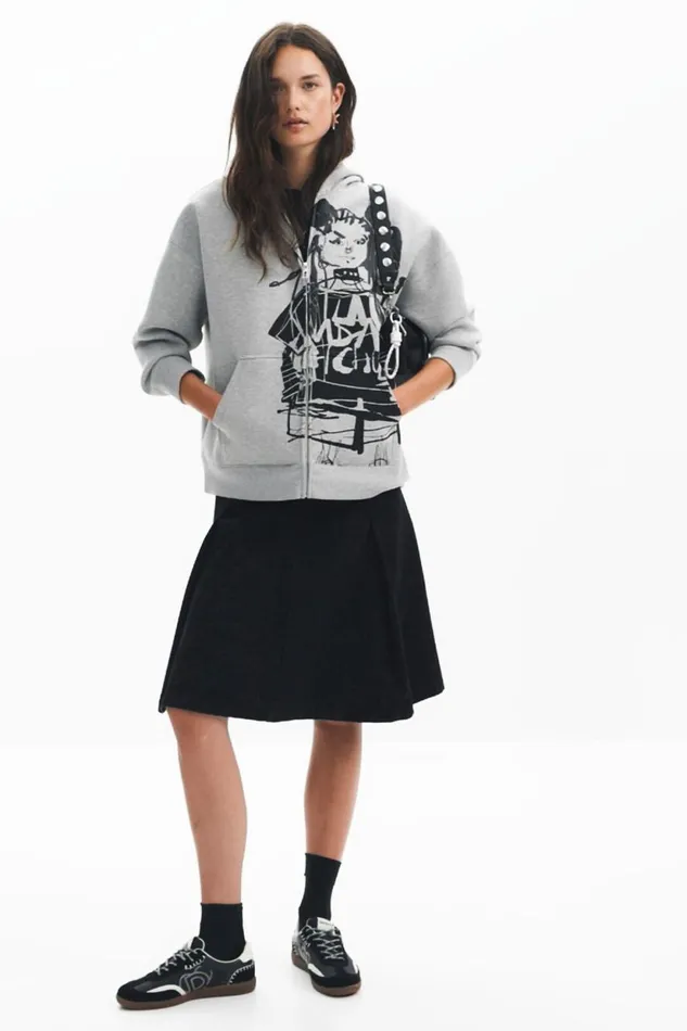 Sweaters Women Desigual Printed Zipper Sweatshirt M Christian Lacroix Black