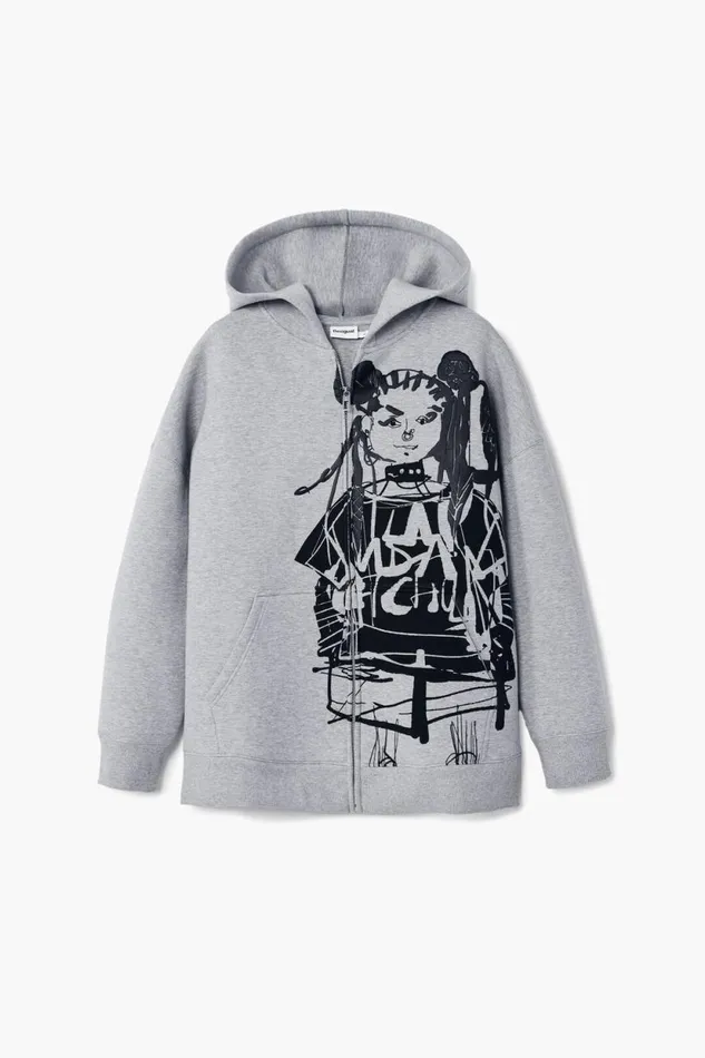 Sweaters Women Desigual Printed Zipper Sweatshirt M Christian Lacroix Black