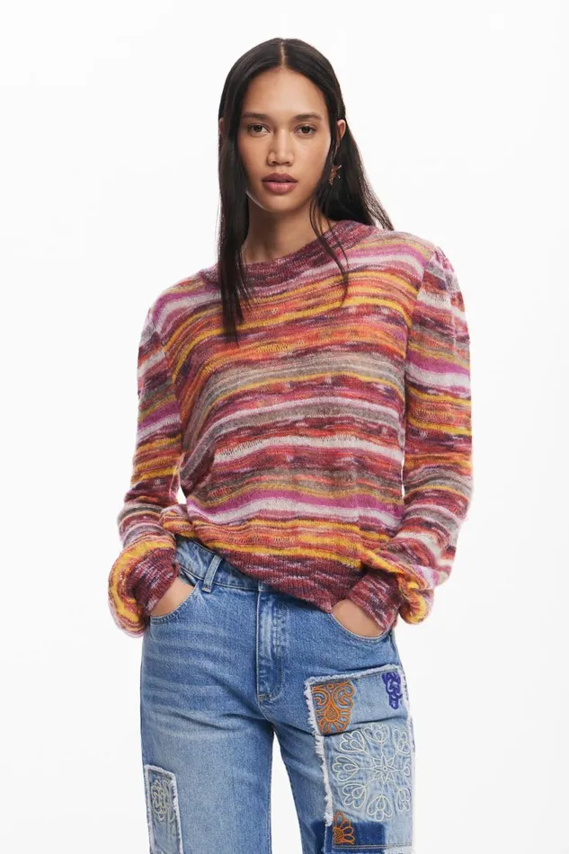 Sweaters Women Desigual Striped Sweater Red