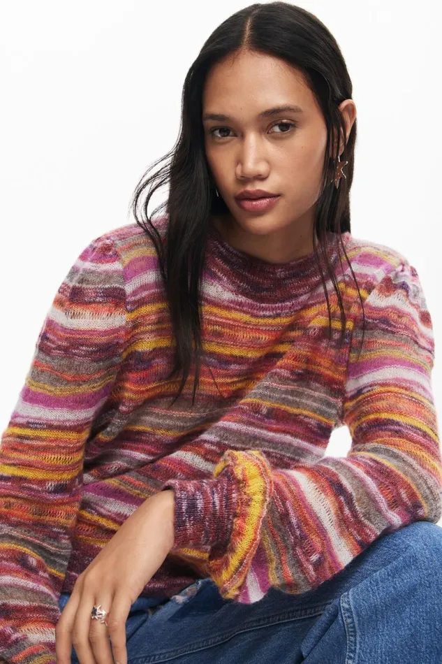 Sweaters Women Desigual Striped Sweater Red