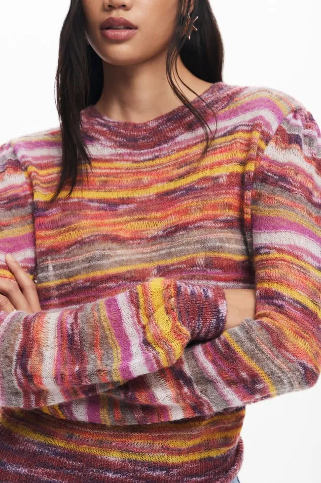 Sweaters Women Desigual Striped Sweater Red