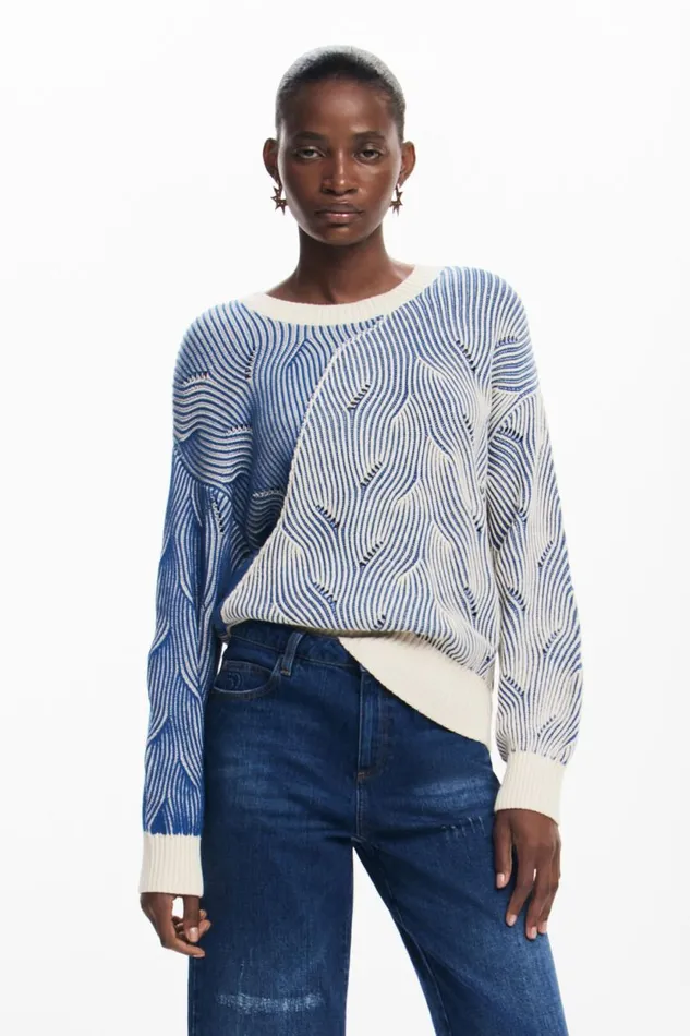Sweaters Women Desigual Twotone Knit Sweater Blue