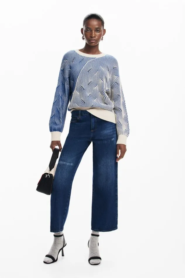 Sweaters Women Desigual Twotone Knit Sweater Blue