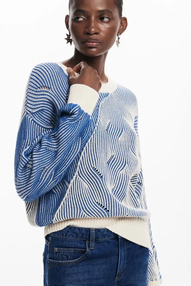 Sweaters Women Desigual Twotone Knit Sweater Blue