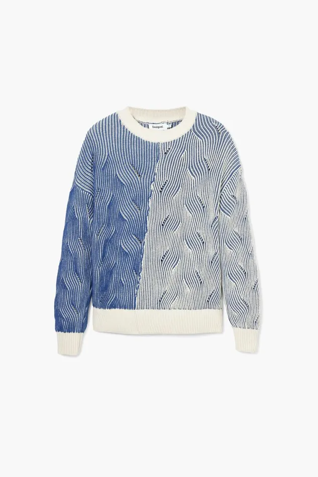 Sweaters Women Desigual Twotone Knit Sweater Blue