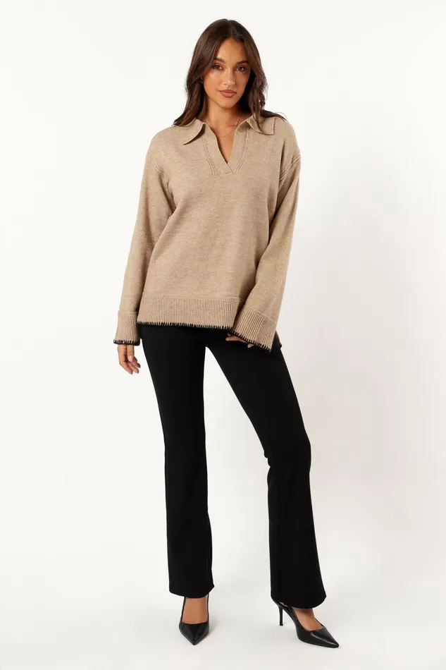 Sweaters Women Elise Contrast Hem Knit Sweater Taupe Petal and Pup Sweaters Women Elise Contrast Hem Knit Sweater Taupe Petal and Pup