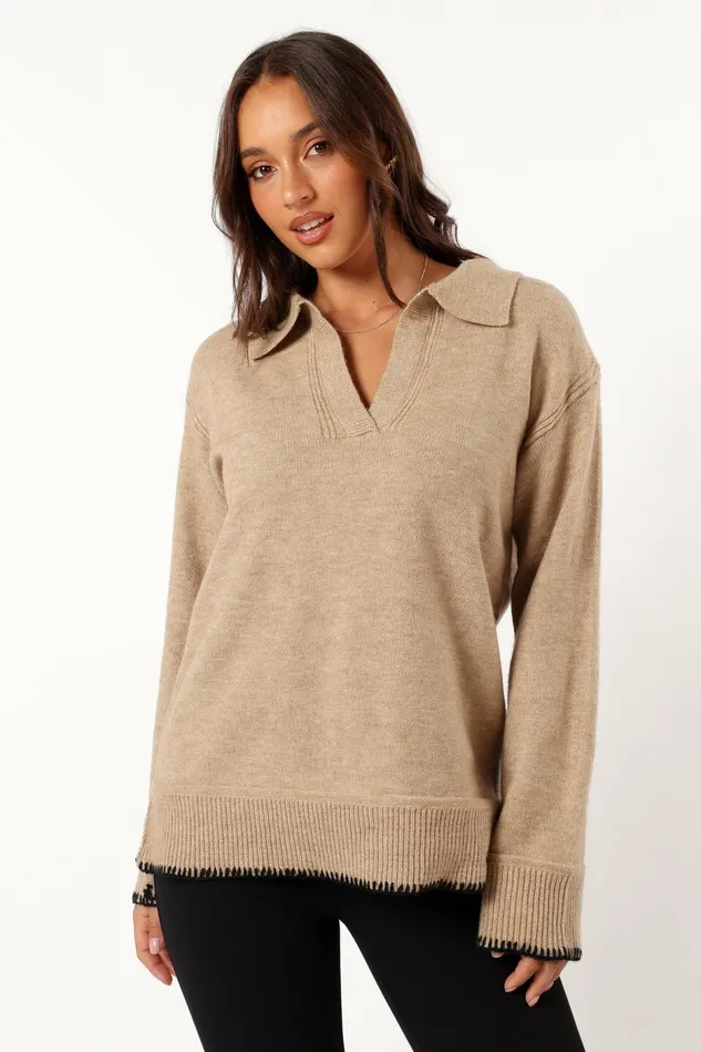 Sweaters Women Elise Contrast Hem Knit Sweater Taupe Petal and Pup Sweaters Women Elise Contrast Hem Knit Sweater Taupe Petal and Pup