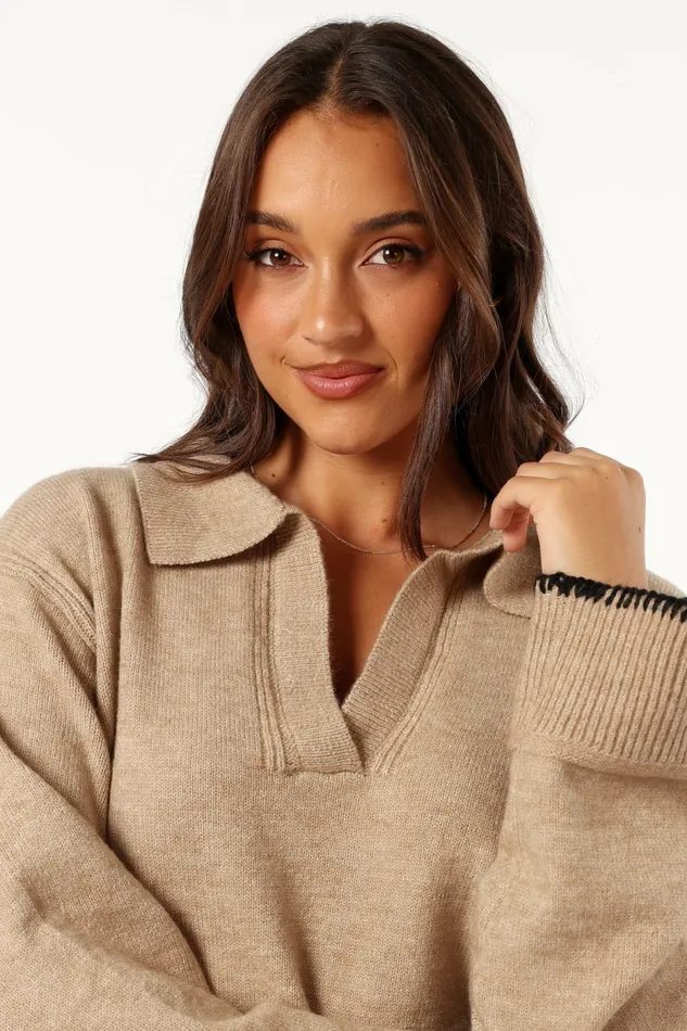 Sweaters Women Elise Contrast Hem Knit Sweater Taupe Petal and Pup Sweaters Women Elise Contrast Hem Knit Sweater Taupe Petal and Pup