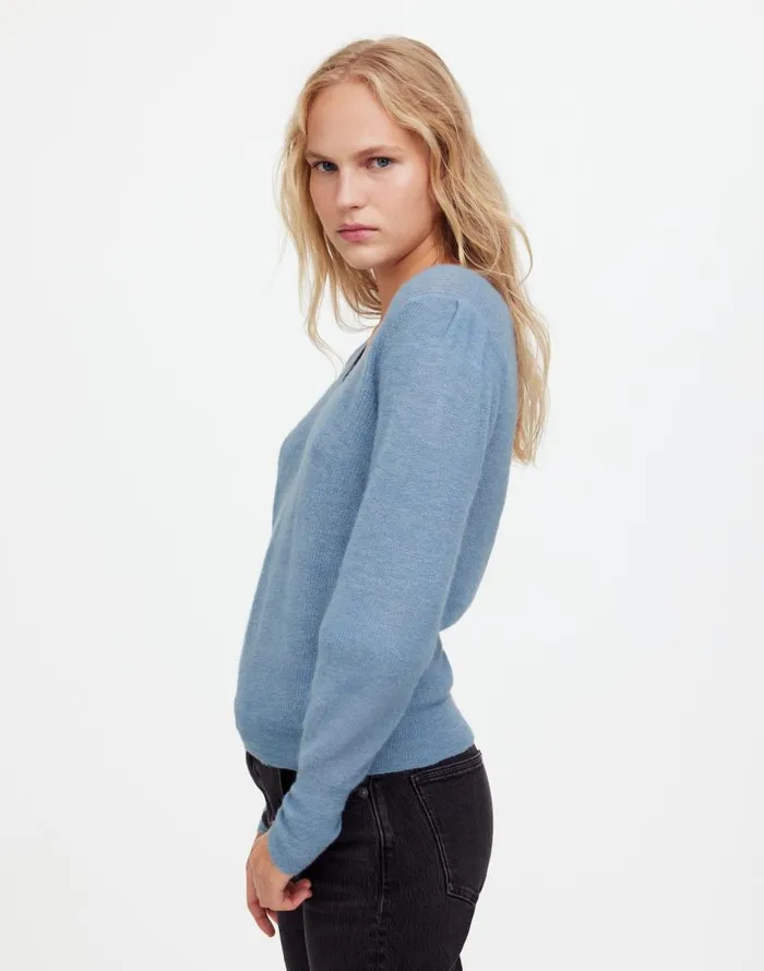 Sweaters Women Madewell AlpacaBlend Deep VNeck Sweater Hthr Blue Jeans