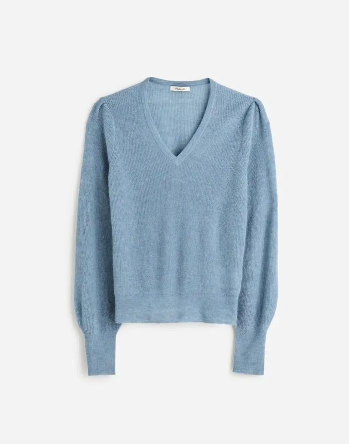 Sweaters Women Madewell AlpacaBlend Deep VNeck Sweater Hthr Blue Jeans