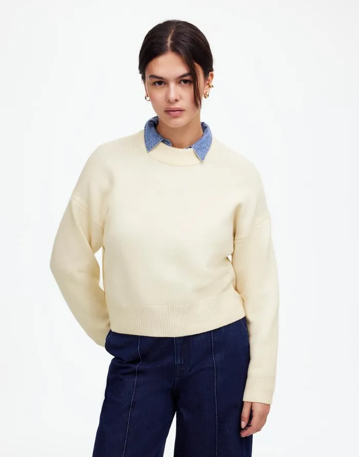 Sweaters Women Madewell Boxy Crewneck Sweater In SoftWool Hthr Cloud