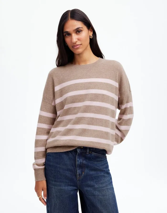 Sweaters Women Madewell Cashmere Relaxed Crewneck Sweater Hthr Mink Stripe