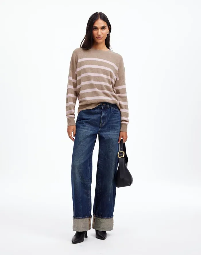 Sweaters Women Madewell Cashmere Relaxed Crewneck Sweater Hthr Mink Stripe