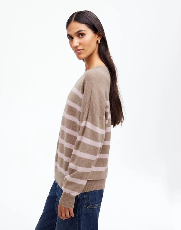 Sweaters Women Madewell Cashmere Relaxed Crewneck Sweater Hthr Mink Stripe