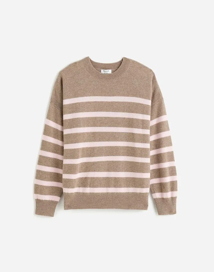 Sweaters Women Madewell Cashmere Relaxed Crewneck Sweater Hthr Mink Stripe