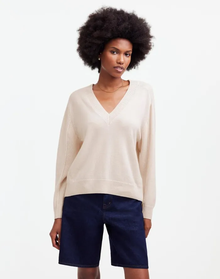 Sweaters Women Madewell Cashmere VNeck Sweater Hthr Oat