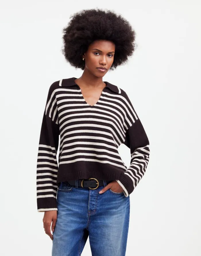 Sweaters Women Madewell CashmereWool Blend Polo Sweater Espresso Brown