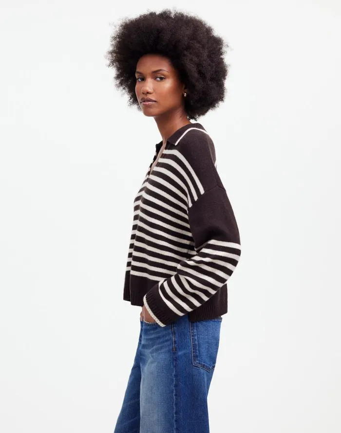 Sweaters Women Madewell CashmereWool Blend Polo Sweater Espresso Brown