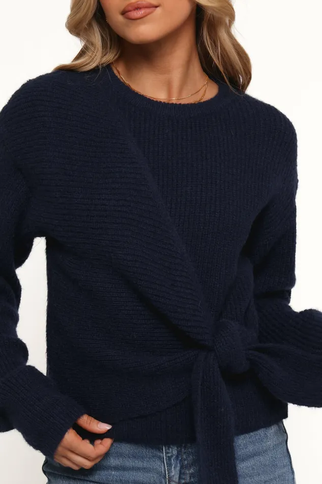 Sweaters Women Petal and Pup Ettie Wrap Side Tie Knit Sweater Navy