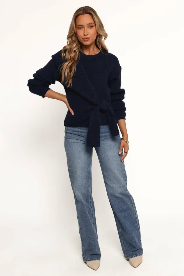 Sweaters Women Petal and Pup Ettie Wrap Side Tie Knit Sweater Navy