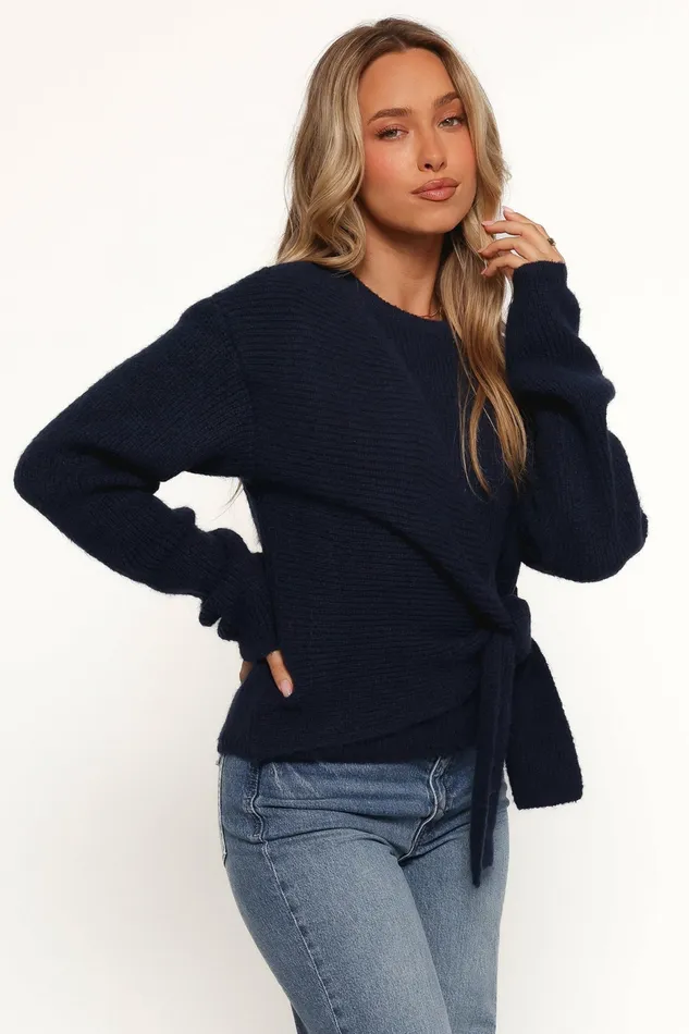 Sweaters Women Petal and Pup Ettie Wrap Side Tie Knit Sweater Navy