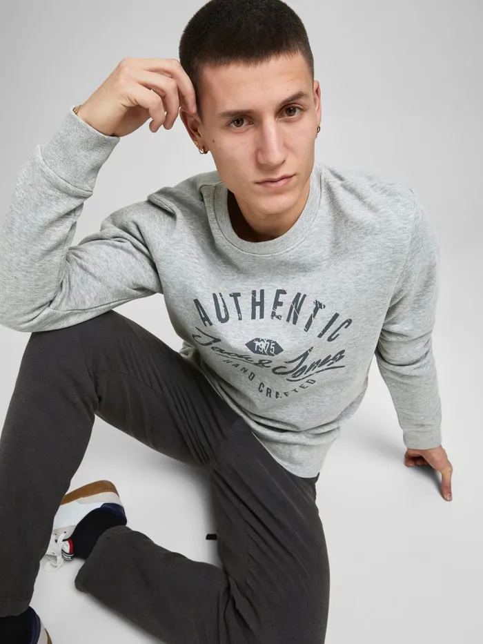 Sweatshirts JACK and JONES Mens 2PACK CREW NECK SWEATSHIRT Grey Black For Sale