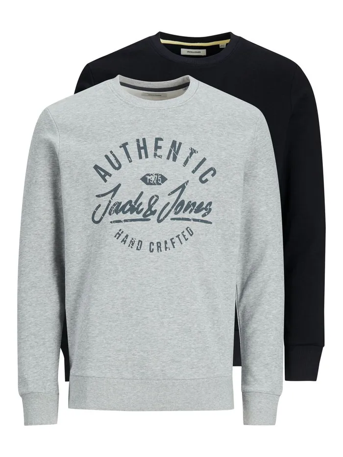 Sweatshirts JACK and JONES Mens 2PACK CREW NECK SWEATSHIRT Grey Black For Sale