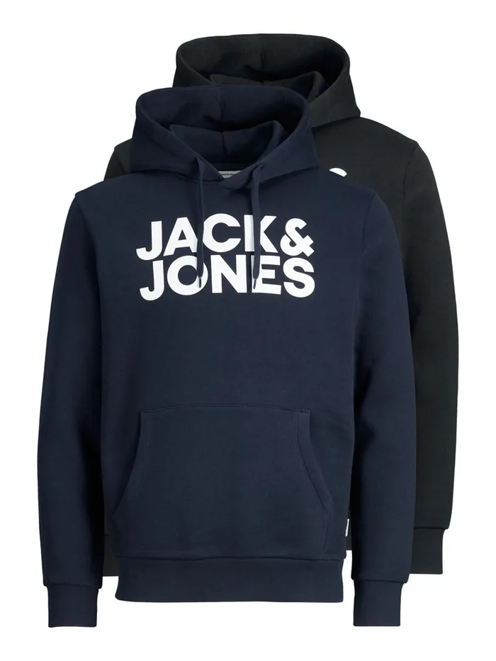 Sweatshirts JACK and JONES Mens 2PACK LOGO HOODIE Black Black For Sale