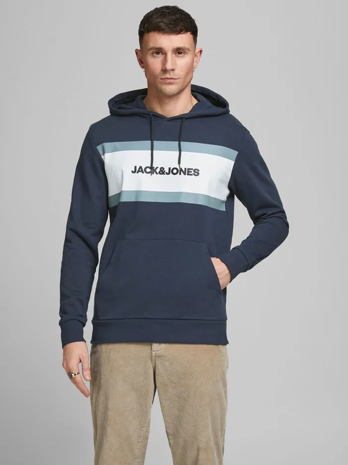 Sweatshirts JACK and JONES Mens LOGO HOODIE Blue Navy Blazer On Sale