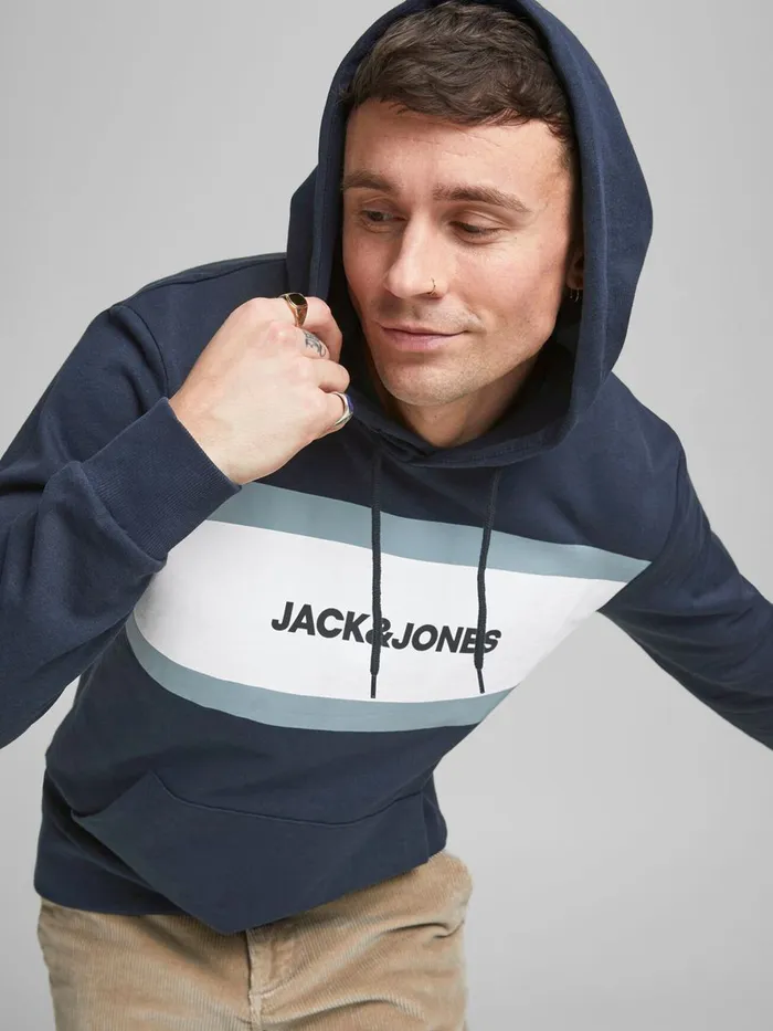 Sweatshirts JACK and JONES Mens LOGO HOODIE Blue Navy Blazer On Sale