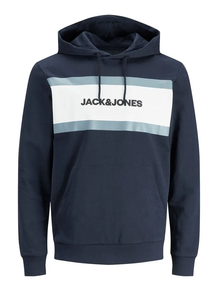 Sweatshirts JACK and JONES Mens LOGO HOODIE Blue Navy Blazer On Sale