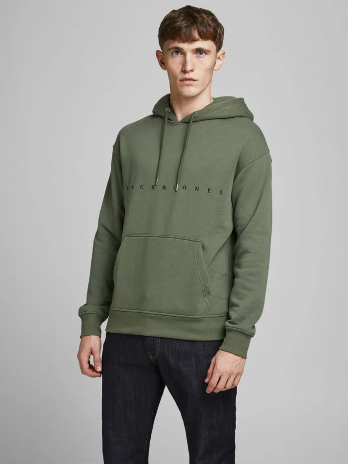 Sweatshirts JACK and JONES Mens LOGO HOODIE Green Dusty Olive Popular