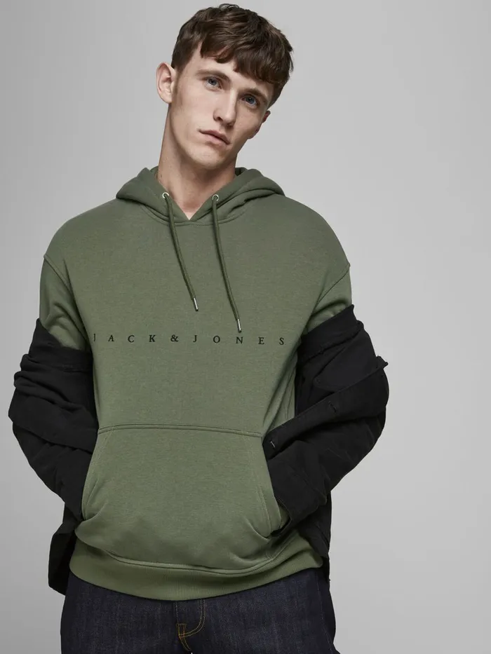 Sweatshirts JACK and JONES Mens LOGO HOODIE Green Dusty Olive Popular