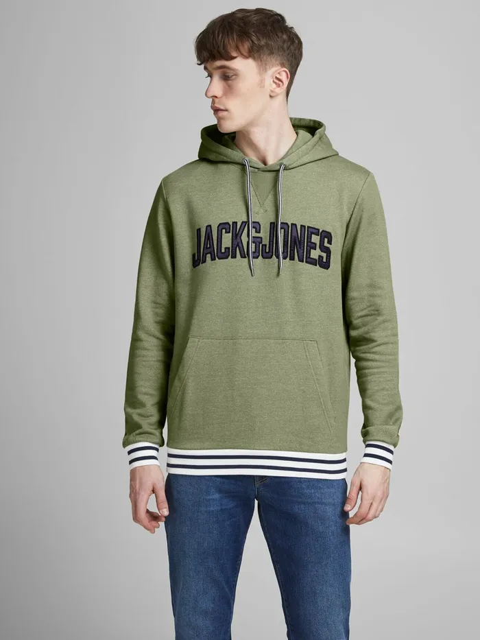 Sweatshirts JACK and JONES Mens LOGO KANGAROO POCKET HOODIE Green Sea Spray Online