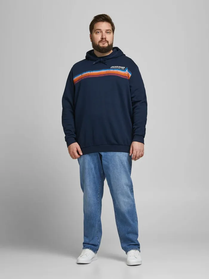 Sweatshirts JACK and JONES Mens LOOPBACK LOGO PLUS SIZE HOODIE Blue Navy Blazer Cheap On Sale