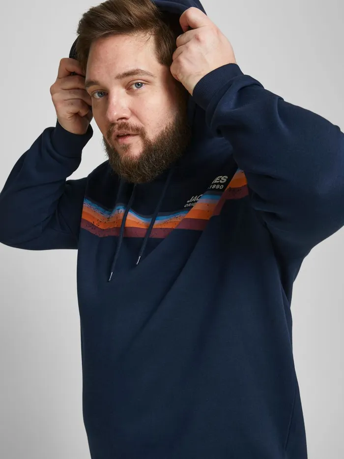 Sweatshirts JACK and JONES Mens LOOPBACK LOGO PLUS SIZE HOODIE Blue Navy Blazer Cheap On Sale