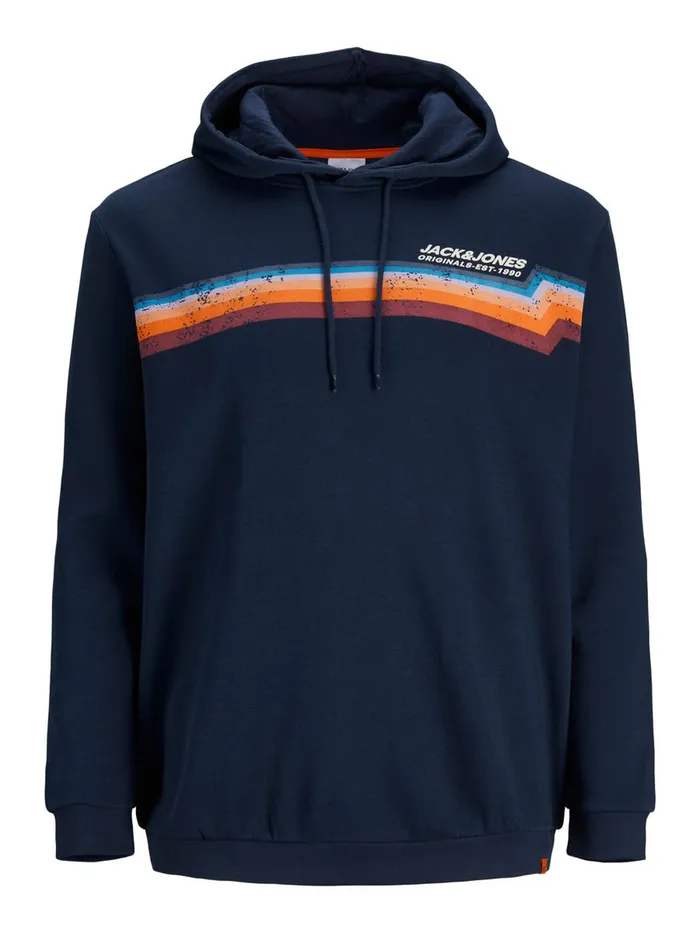 Sweatshirts JACK and JONES Mens LOOPBACK LOGO PLUS SIZE HOODIE Blue Navy Blazer Cheap On Sale