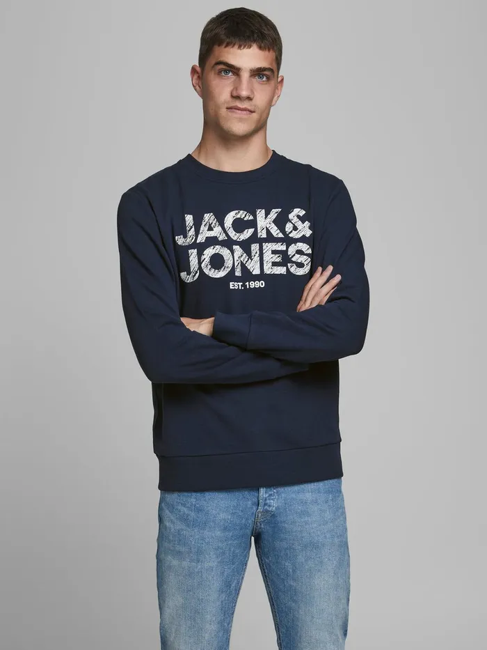 Sweatshirts JACK and JONES Mens LOOPBACK LOGO SWEATSHIRT Blue Navy Blazer Gift 4 You