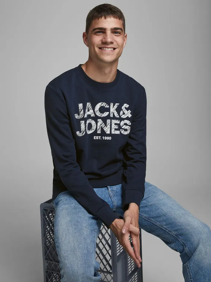 Sweatshirts JACK and JONES Mens LOOPBACK LOGO SWEATSHIRT Blue Navy Blazer Gift 4 You