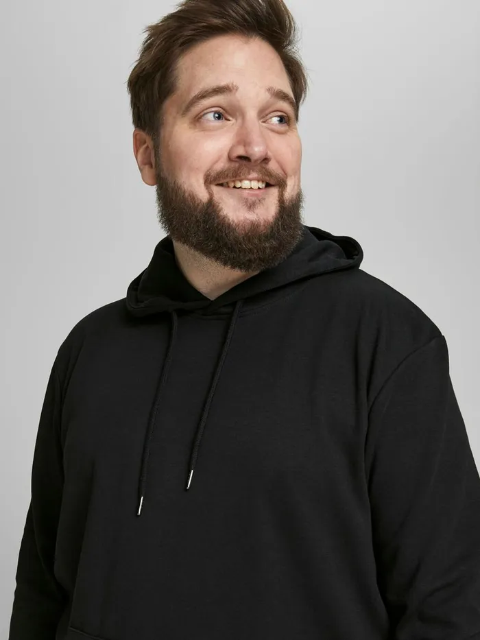 Sweatshirts JACK and JONES Mens PLAIN PLUS SIZE HOODIE Black Black Cheap On Sale