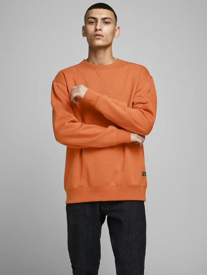 Sweatshirts JACK and JONES Mens PLAIN SWEATSHIRT Orange Umber Popular
