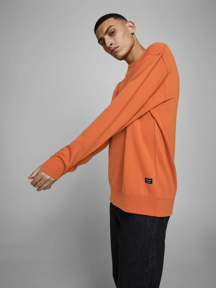 Sweatshirts JACK and JONES Mens PLAIN SWEATSHIRT Orange Umber Popular