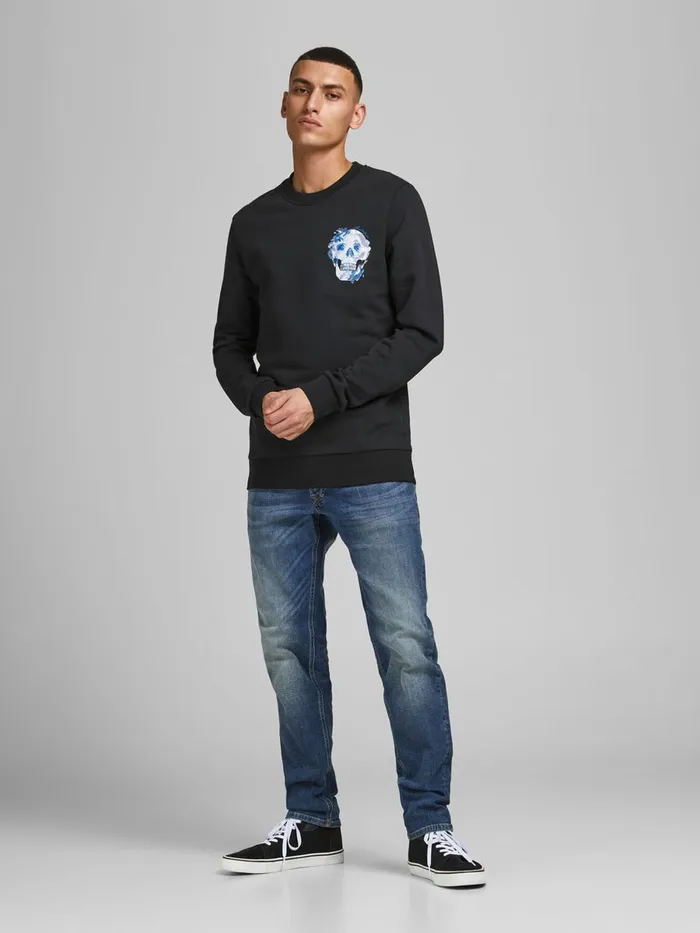 Sweatshirts JACK and JONES Mens SKULL PRINT SWEATSHIRT Black Tap Shoe For Sale