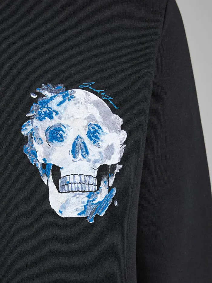Sweatshirts JACK and JONES Mens SKULL PRINT SWEATSHIRT Black Tap Shoe For Sale