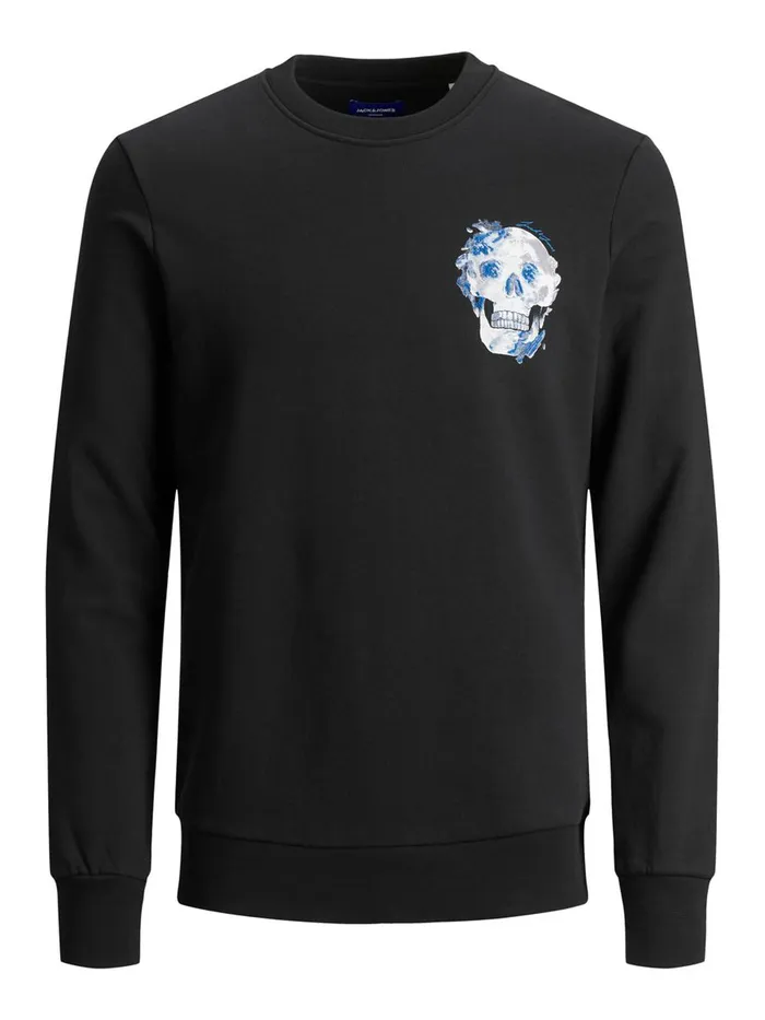 Sweatshirts JACK and JONES Mens SKULL PRINT SWEATSHIRT Black Tap Shoe For Sale