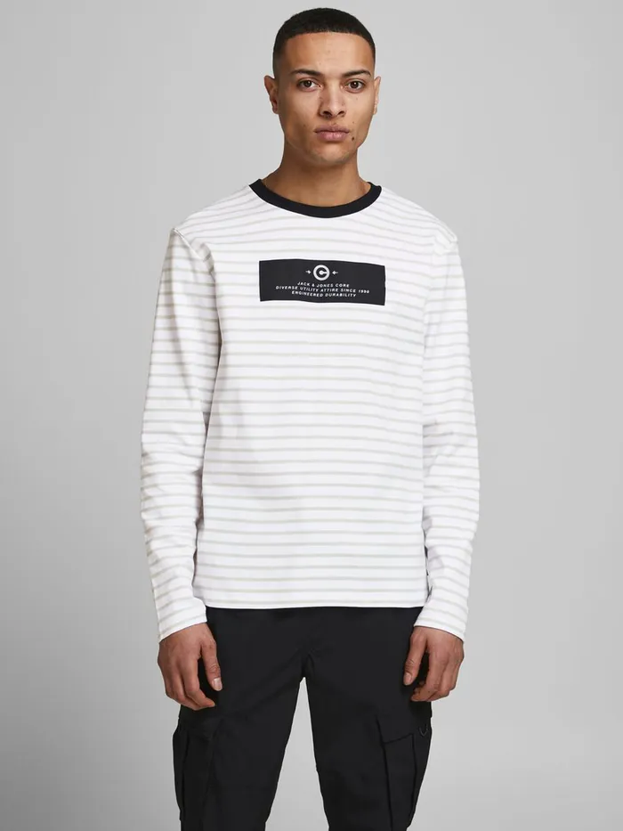 Sweatshirts JACK and JONES Mens STRIPED LOOPBACK SWEATSHIRT White Glacier Gray Gift 4 You