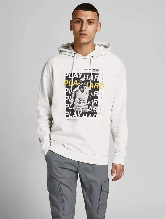 Sweatshirts JACK and JONES Mens SWEAT HOODIE Grey White Melange Casaul