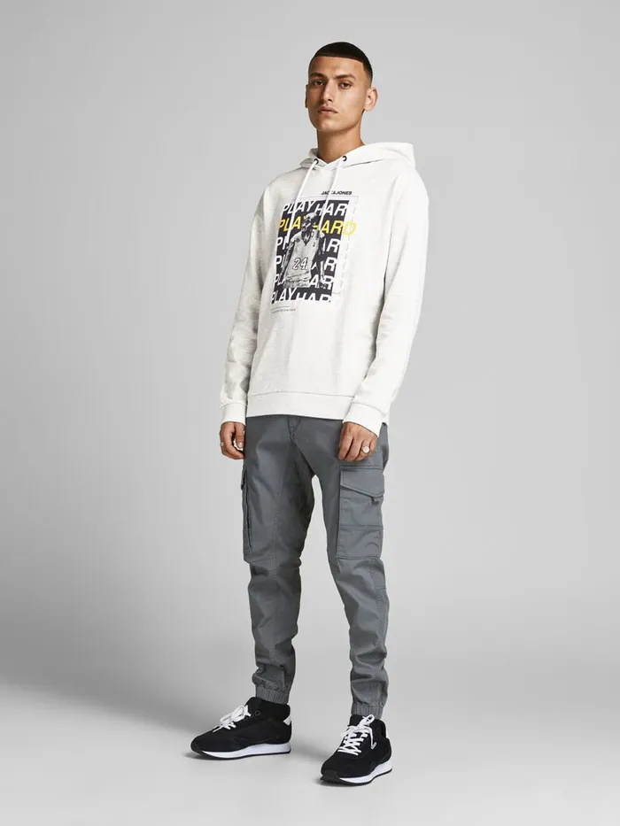 Sweatshirts JACK and JONES Mens SWEAT HOODIE Grey White Melange Casaul
