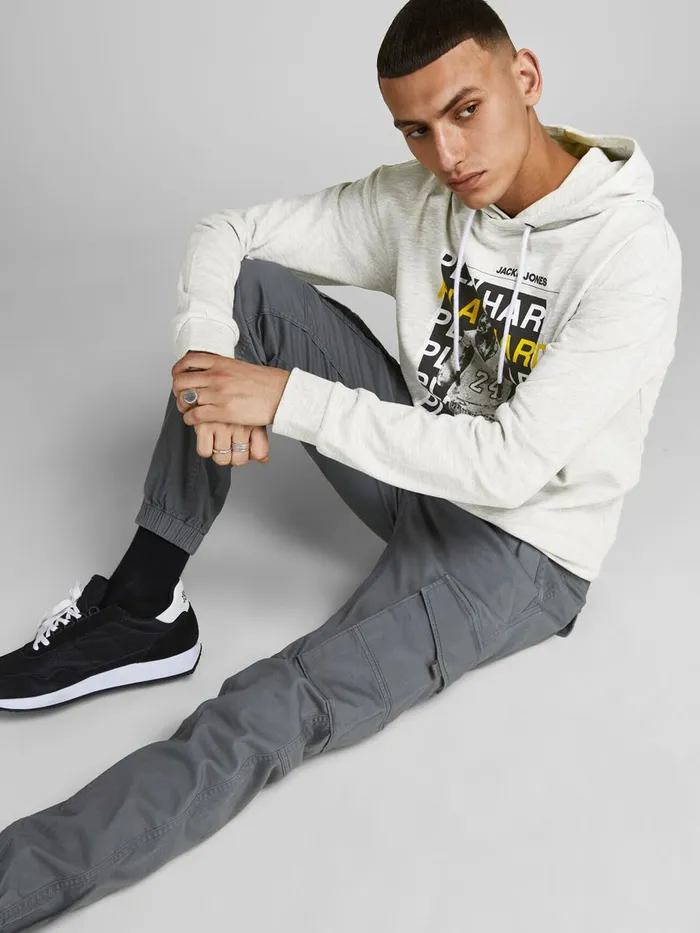 Sweatshirts JACK and JONES Mens SWEAT HOODIE Grey White Melange Casaul