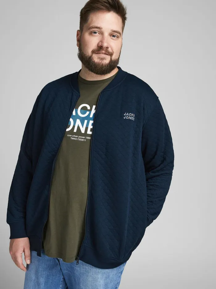 Sweatshirts JACK and JONES Mens ZIPPED BASEBALL PLUS SIZE SWEATSHIRT Blue Navy Blazer Near Me